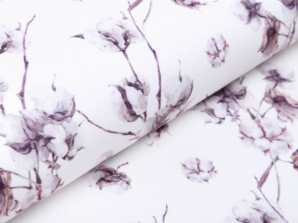 Blumen weiß-violett Digitaldruck 155cm Baumwoll-Jersey 